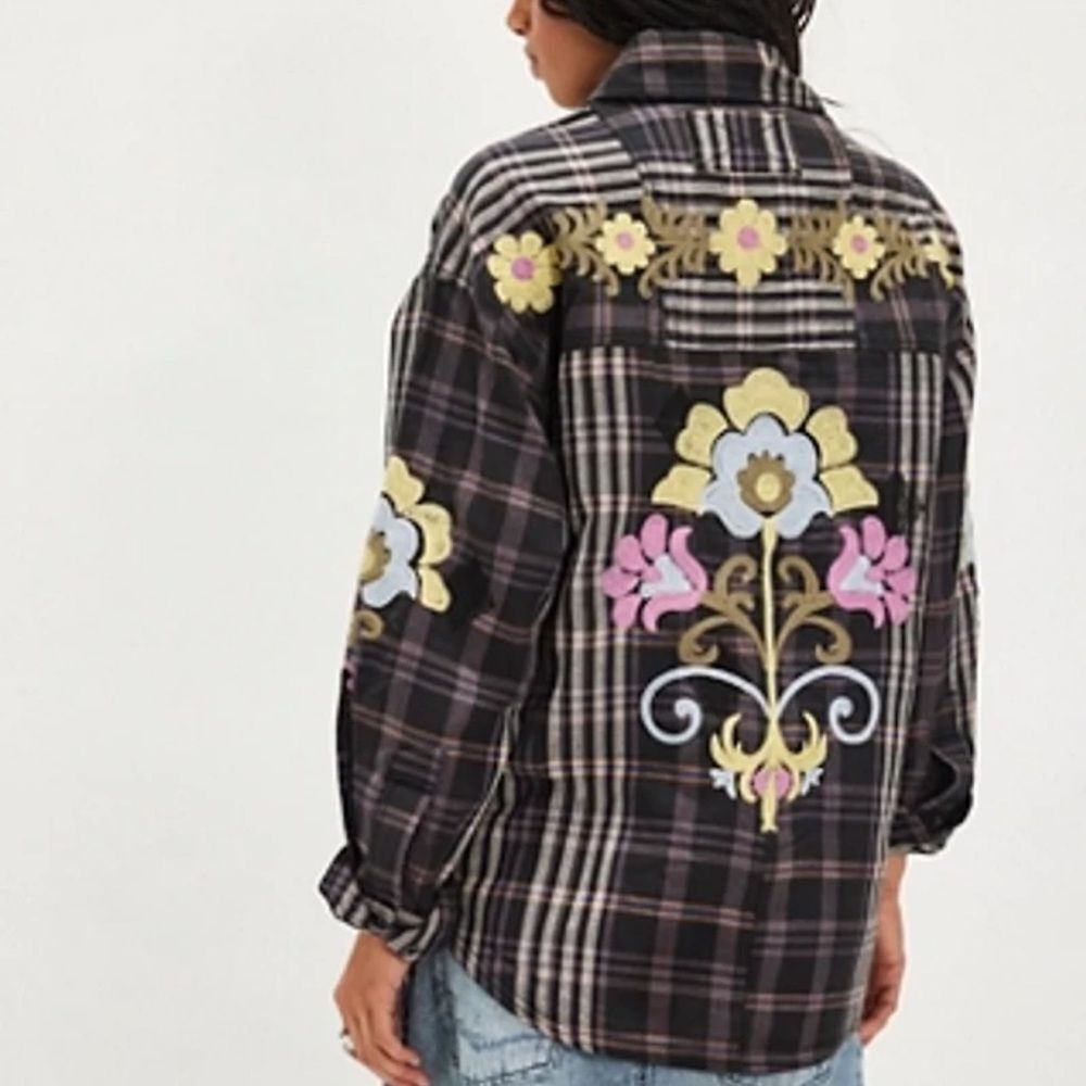 Free People We The Free Embroidered Sashiko Shirt In Black NWT $198 MSRP